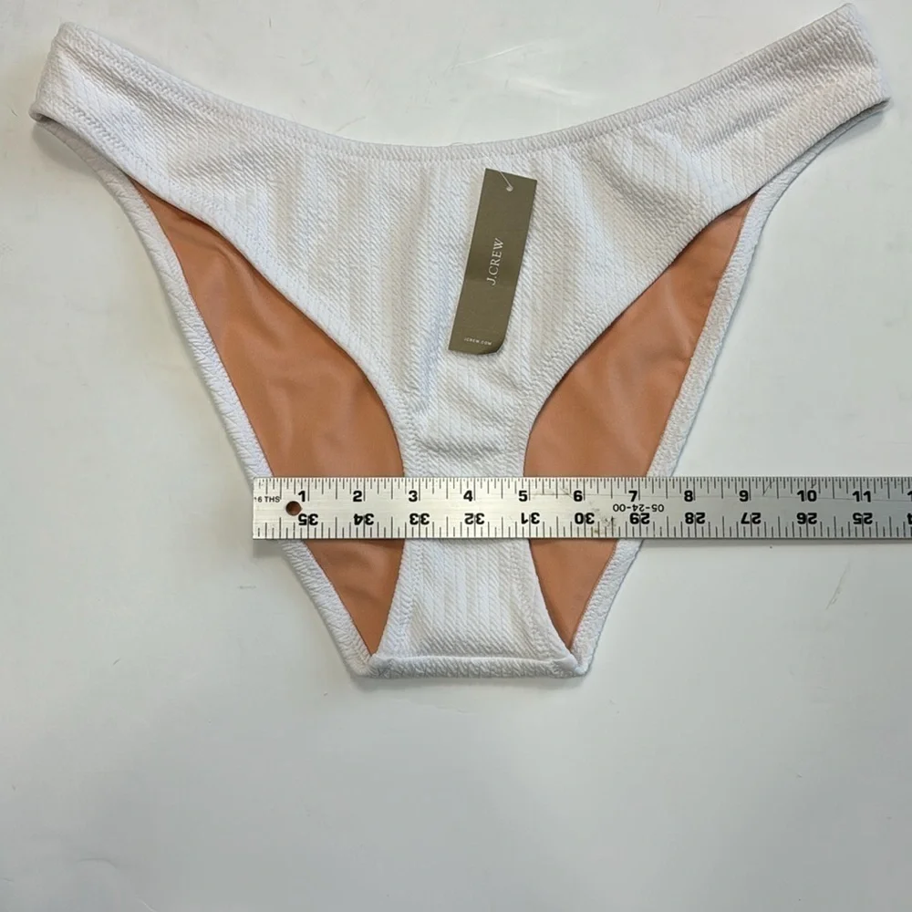 J. Crew Ribbed Curved Waist Cheeky String Bikini Bottom Women's L White New 7867